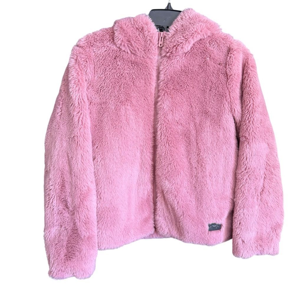 Under Armour Fluffy Pink Kids Faux Fur Puffer Jacket Size Youth Large Super Soft - Picture 2 of 7